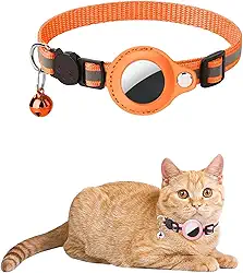 Coleira Cachorro Gato Reflexiva Ajustavel com Case Capa Rastreador GPS Airtag (Laranja)