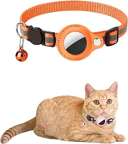 Coleira Cachorro Gato Reflexiva Ajustavel com Case Capa Rastreador GPS Airtag (Laranja)