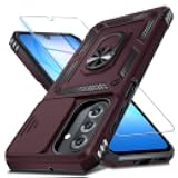 Janmitta Compatible with Samsung Galaxy A17 5G Case Built in Slide Camera Lens Cover+Screen Protector+Finger Ring Holder Kickstand,Heavy Duty Shockproof Full Body Phone Cover,Wine Red