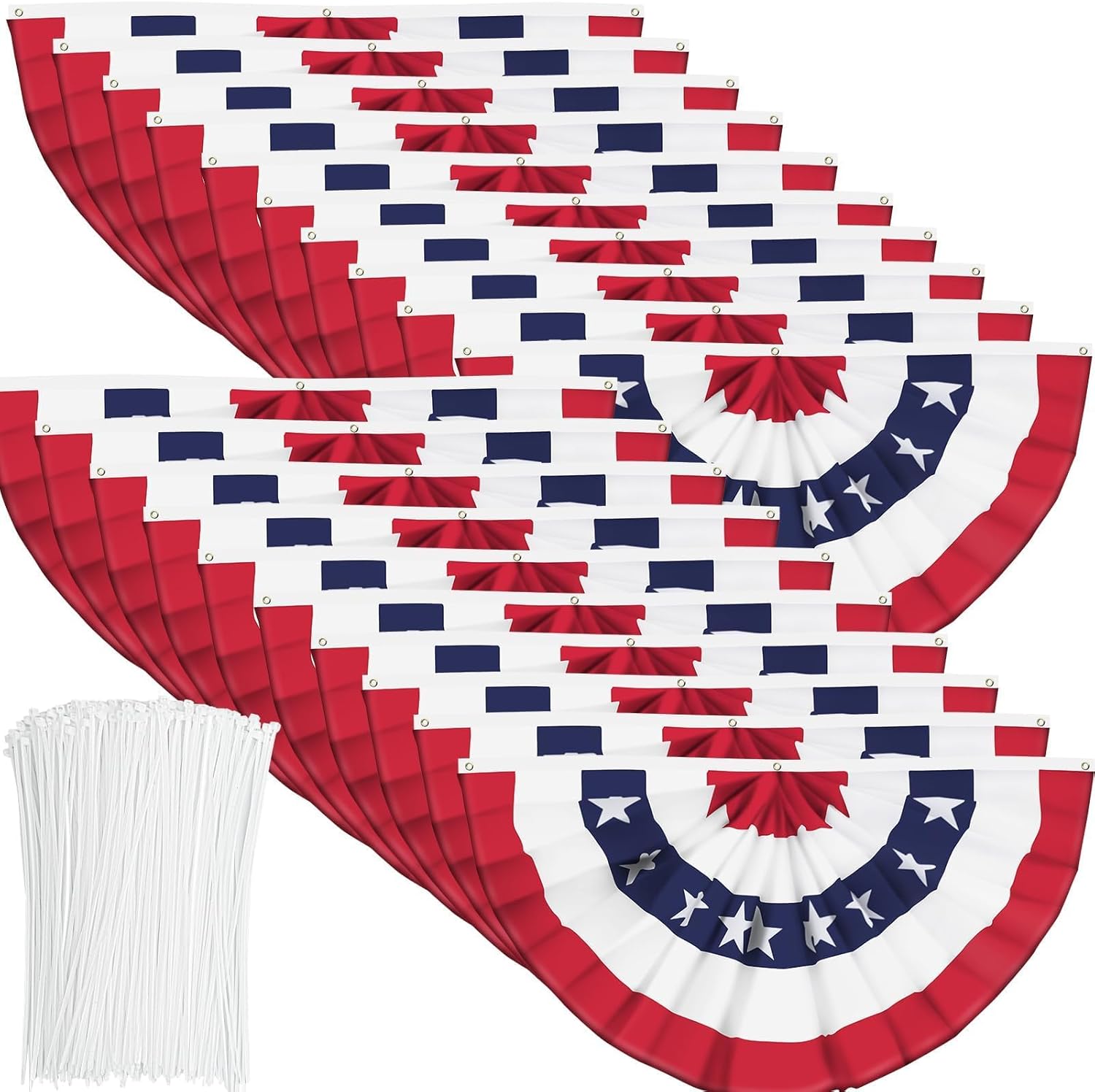 USA Pleated Fan Banner Patriotic Half Fan Banner Flag with Canvas Header and Brass Grommets for 4th of July Memorial Day Indoor Outdoor Decoration (20, 1.5x3 Feet)