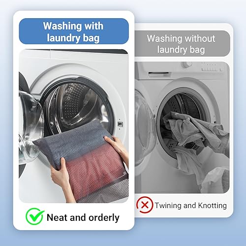 Miniatura 8 de Meeall Paquete de 2 bolsas de malla para lavandería, plegables, resistentes, grandes, para lavandería o viajes, con cierre de cordones, color blanco