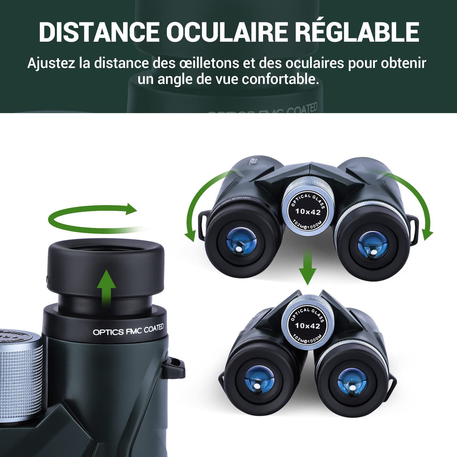 NOCOEX 10x42 Puissantes Jumelles Compactes Prisme de Toit avec Sac de Transport et Sangle, Convient pour Enfant,De Theatre,Observation D’Oiseaux, Paysages et Voyages (D)