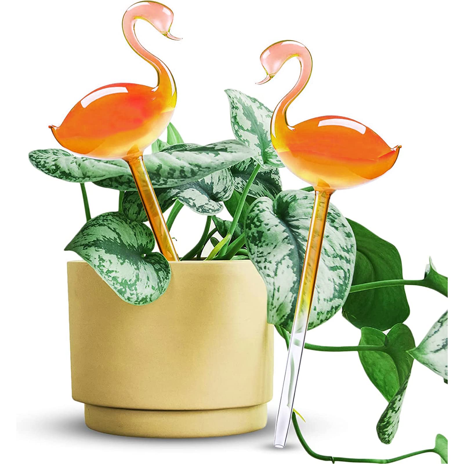 OYSIR 3 Pack Flamingo Plant Waterer Self Watering Globes, 10" Long Durable Glass Aqua Bulbs for Indoor, Automatic Plant Watering Devices