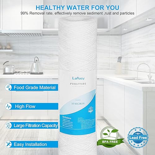 Miniatura 3 de Cartucho de filtro de agua de sedimentos de cuerda de 10 micrones, 10 x 2.5 pulgadas, paquete de 5, filtración de sedimentos para toda la casa,