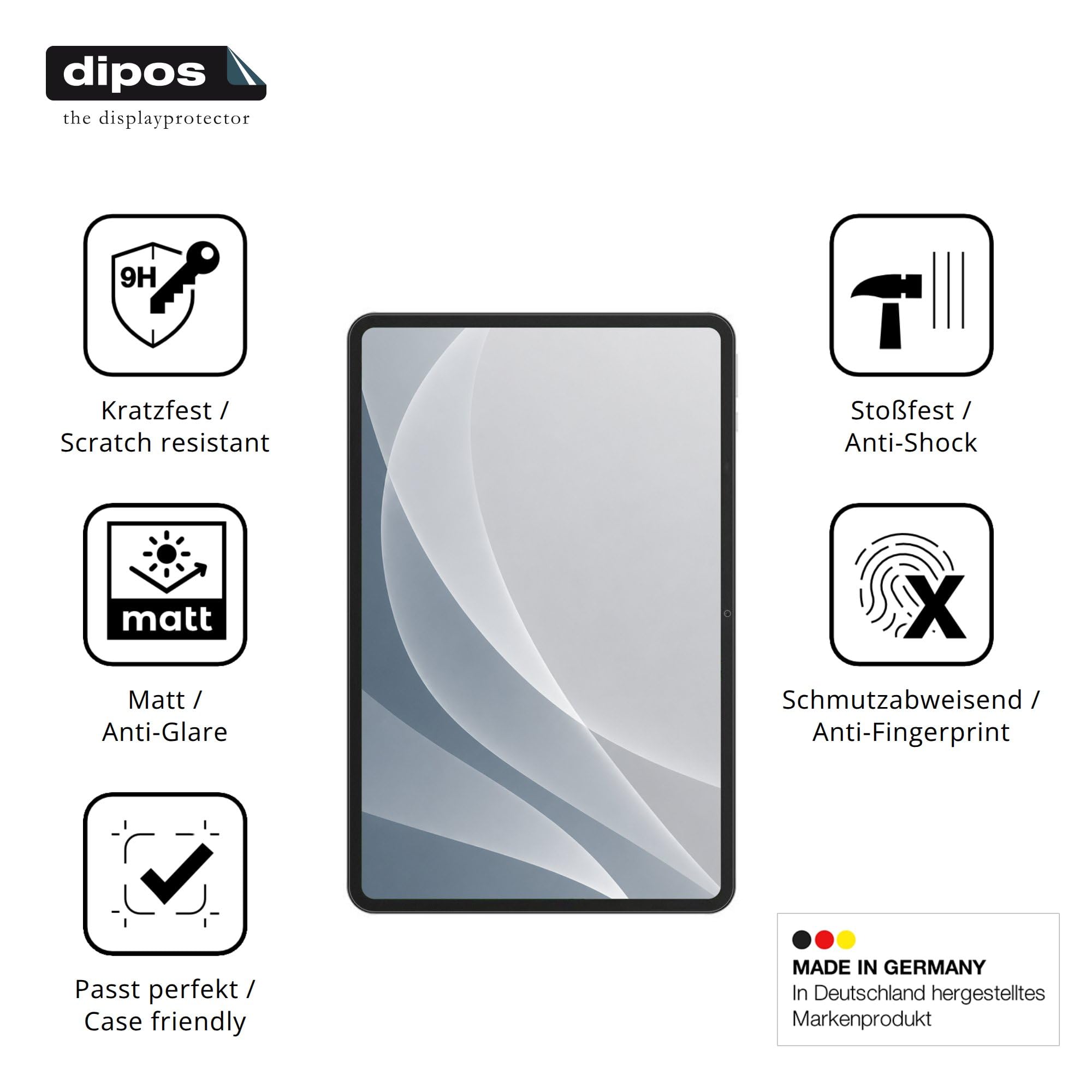 dipos 2x Pellicola Protettiva 9H opaca per Honor Pad X9 Max | Antiriflesso, non si rompe e non si scheggia, non è vero vetro, Anti-Shock, antigraffio, senza bolle, autoadesiva