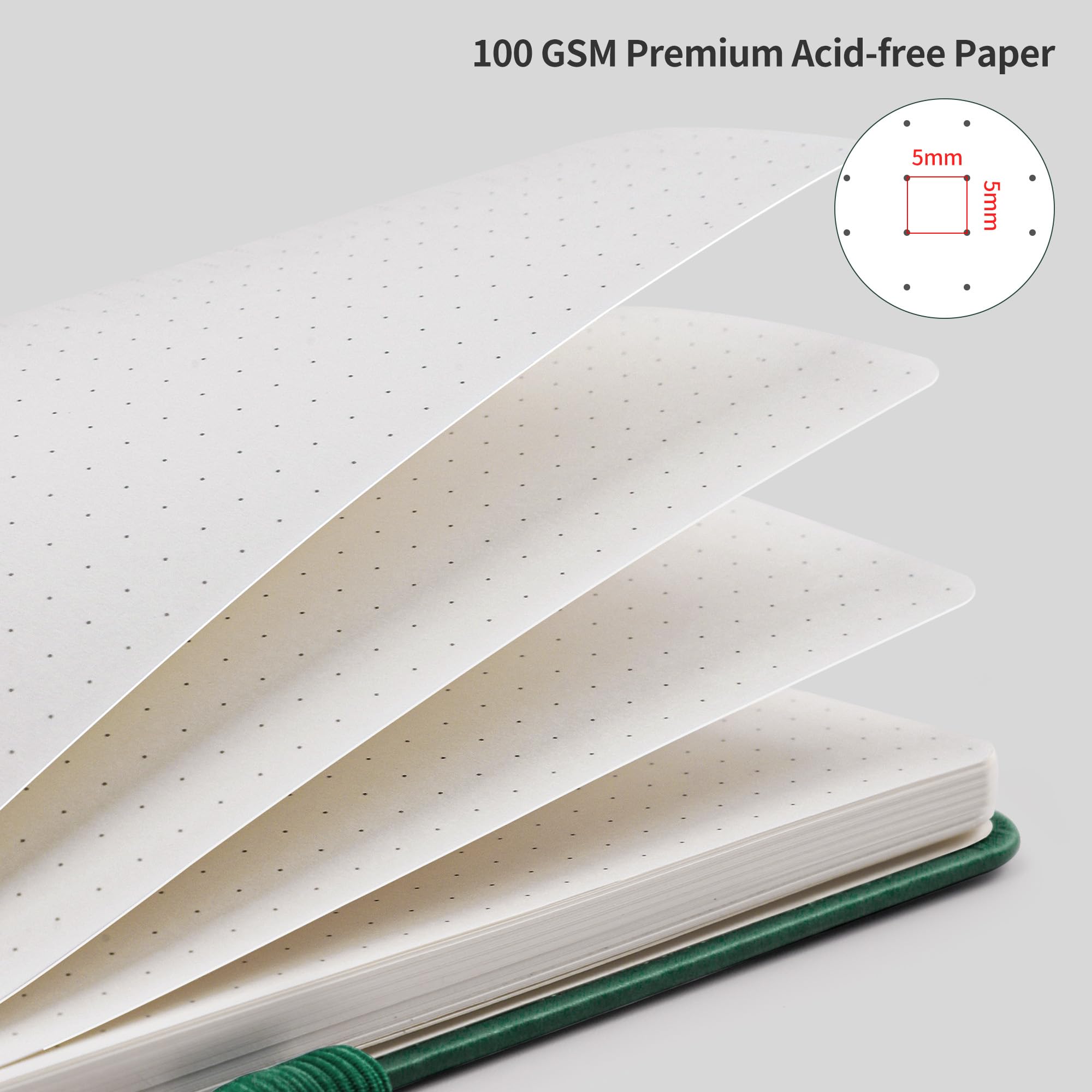 RETTACY Dotted Journal, A5 Dotted Notebook 192 Pages for Women Men Work Office School 100 GSM Thick Paper, Leather Hardcover - Image 3