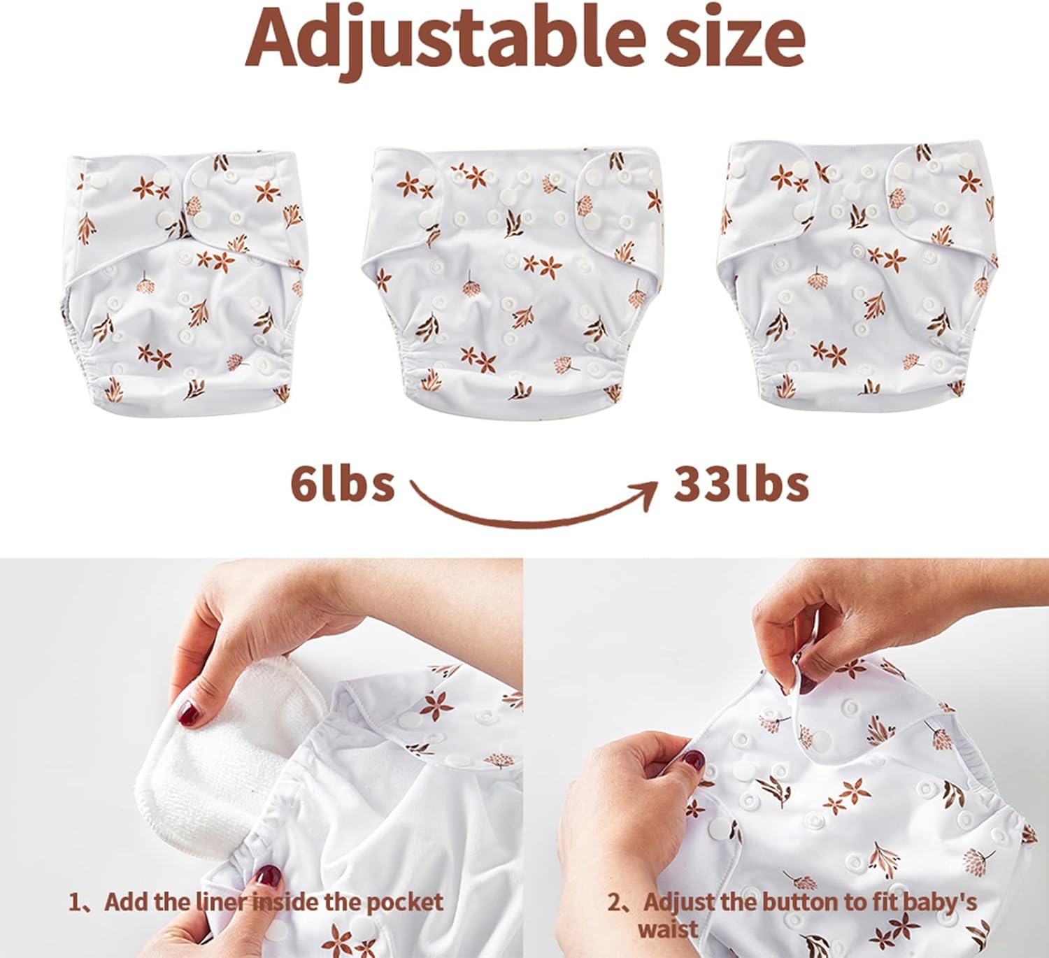 HappyFlute 9 Sets Newborn Baby Cloth Pocket Diapers One Size Adjustable Reusable for Baby Boys and Girls(6-33 pounds,0-3 Years),One Wet Bag+4Diapers and 4Inserts
