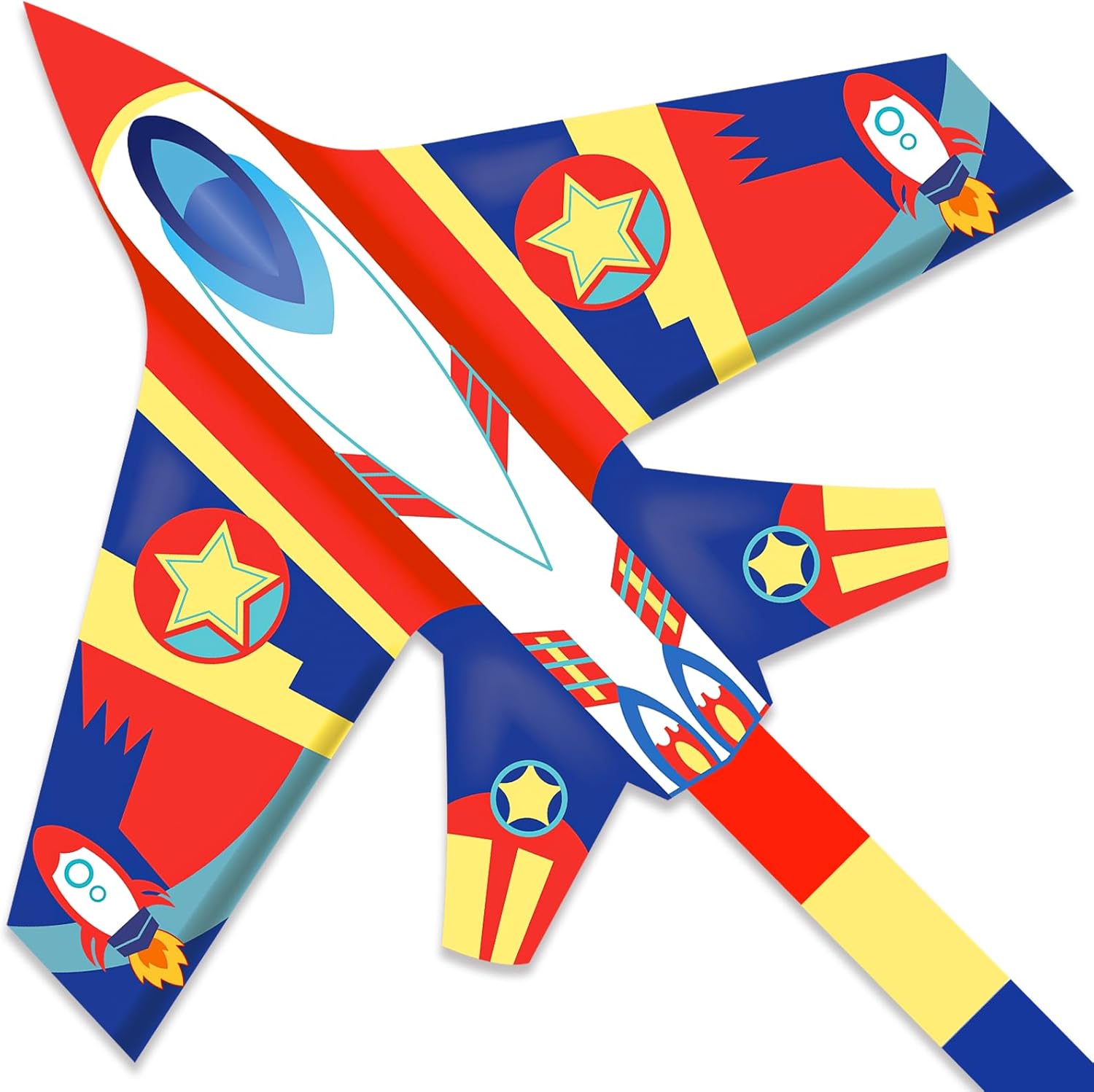 Mint's Colorful Life Airplane Kite: Easy-Fly Fighter Plane for Kids & Adults, Beach Kite with 300ft Line & Long Tail