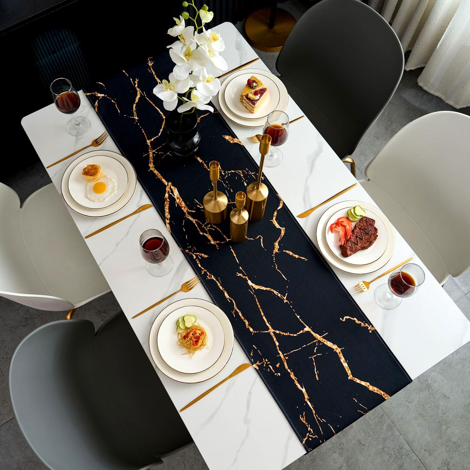 Jayusaror Tafelloper herfst grijs goud modern linnen textuur marmer abstracte kunst wasbaar voor café eetkamer kaptafel slaapkamer 40 x 240 cm