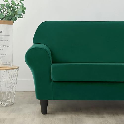 Miniatura 5 de OBCREAT Funda para sofá, 2 piezas, terciopelo elástico, funda suave para sillón con parte inferior elástica, protector de muebles antideslizante