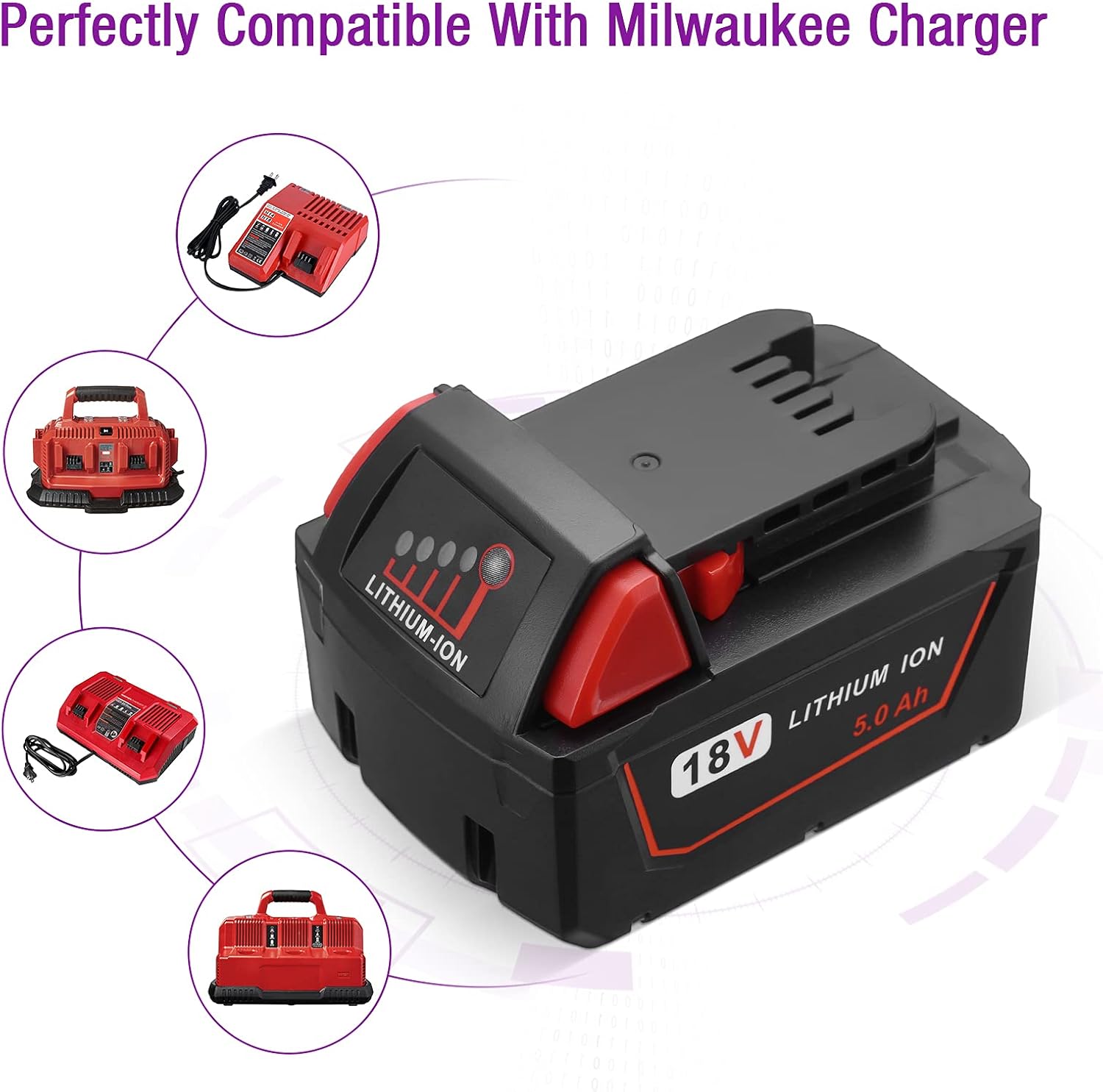 2 Packs 5000 mAh M18 Battery Compatible with Milwaukee 18V Battery for M18 M18B XC 48-11-1850 48-11-1815 48-11-1820 48-11-1852 48-11-1828 48-11-1822 48-11-1811 48-11-1840 Cordless Tool