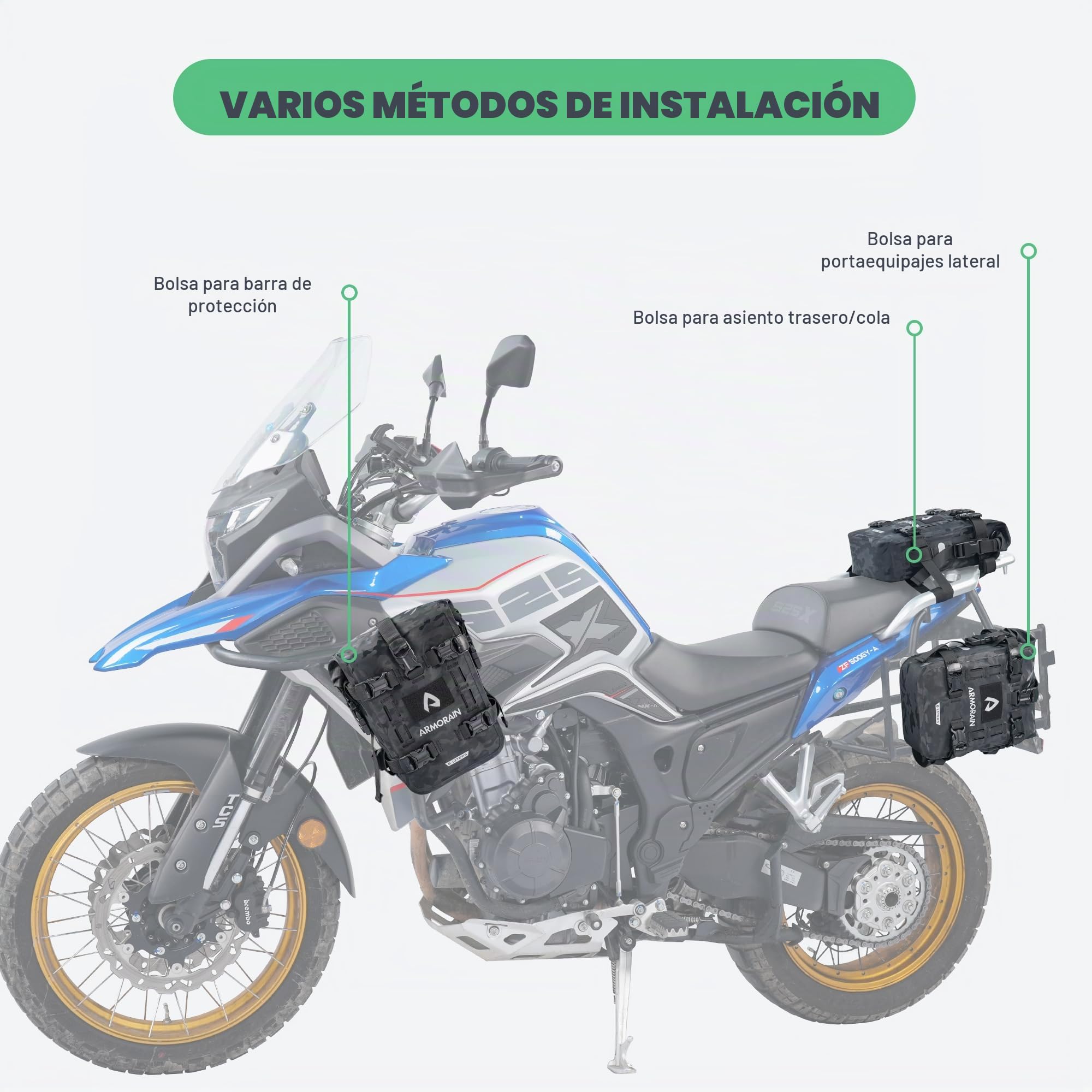 Bolsa para Barra de Protección de Motocicleta Impermeable Capacidad de Almacenamiento de, Paquete de Parachoques para Guardabarros Universales (6L Camuflaje Negro)