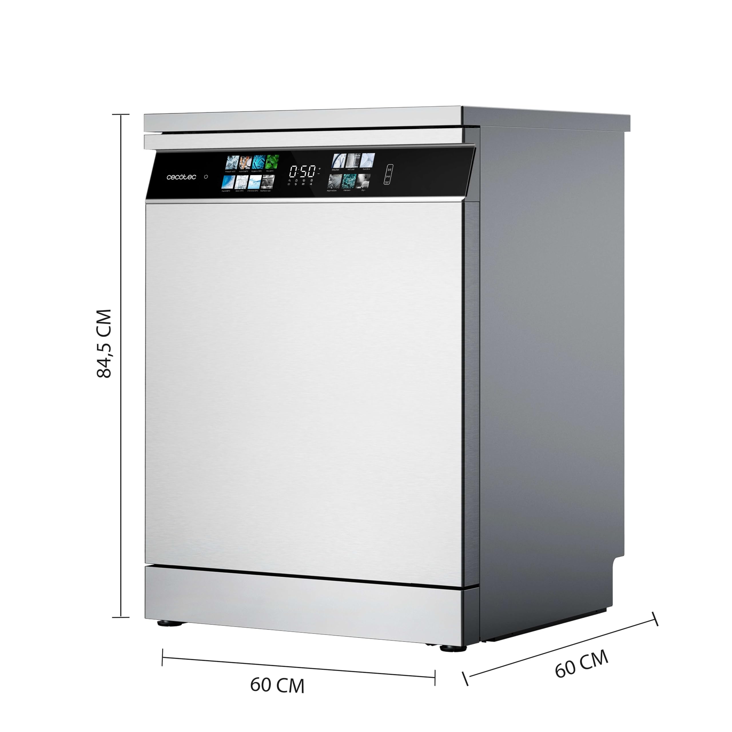 Cecotec Lavastoviglie da incasso Bolero Aguazero 6700 Inox B.60cm, 15 coperti, Classe B, Motore Inverter Plus, Display Color, 14 programmi, O2 Dry, Turbo Dry+, Dual Zone, Vassoio regolabile, AutoClean