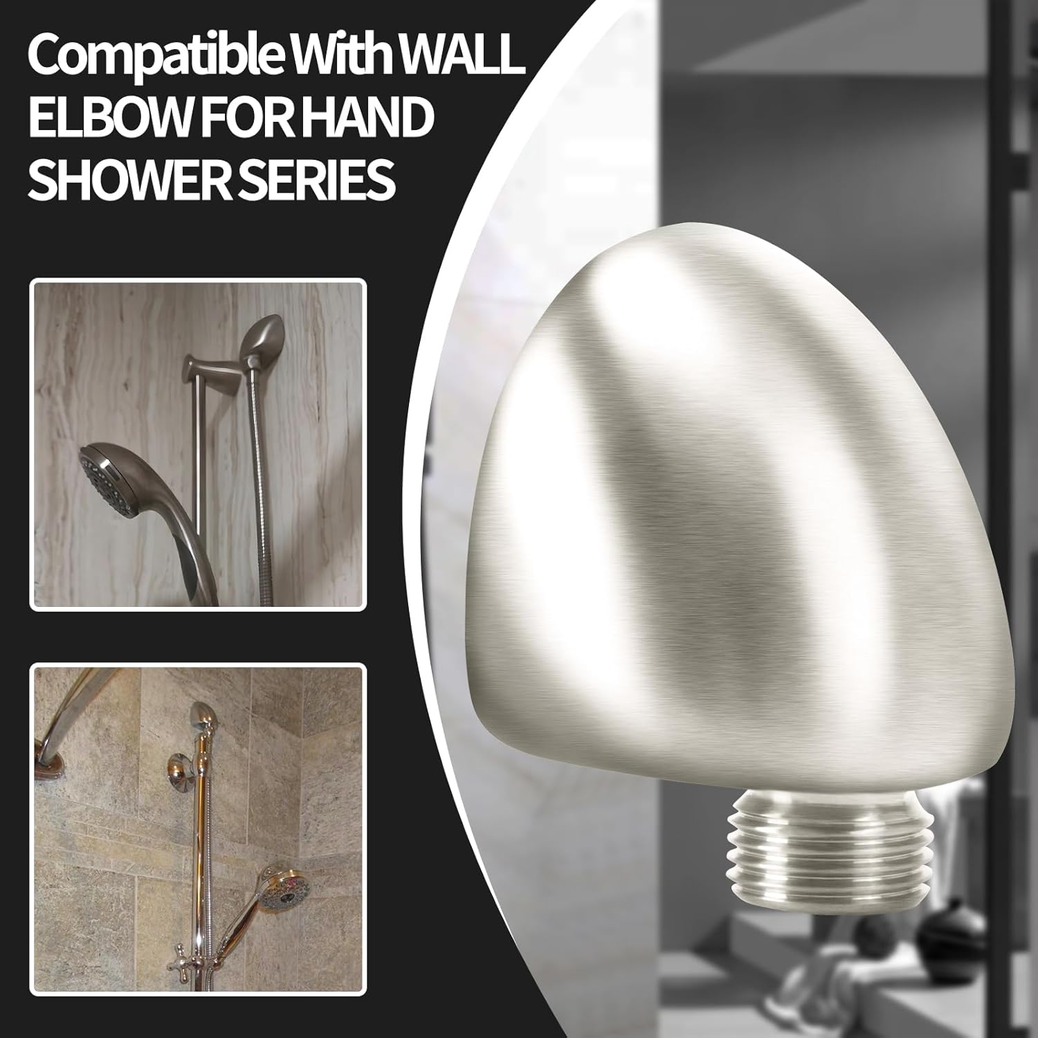 50560-SS-PR Water Supply Elbow For Hand Shower Elbow With Holde, Wall-Mount Supply Wall Elbow For Hand Held Shower Elbow Adapter,Wall Supply Elbow For Hand Shower Drop Elbow.Lumicoat Stainless