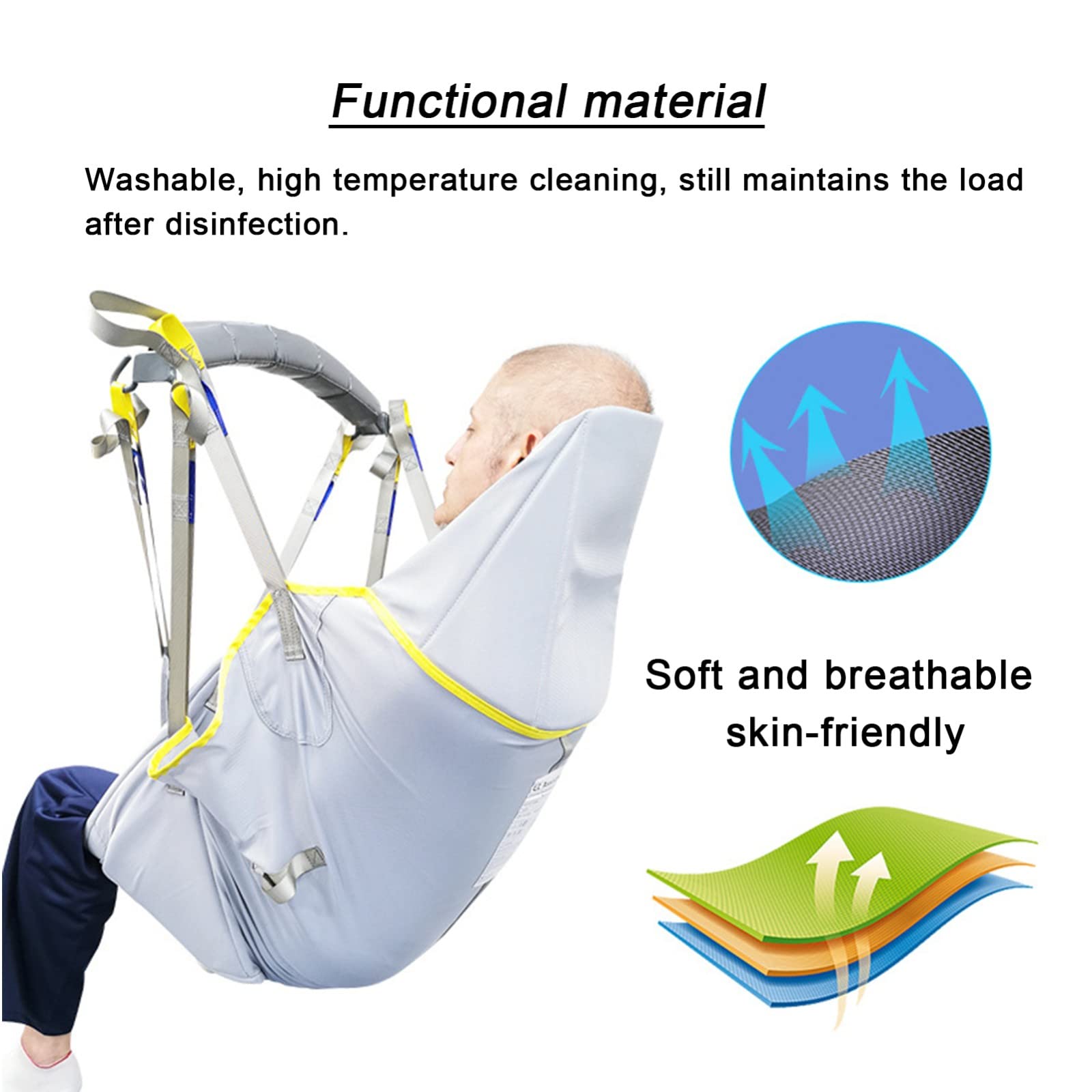Écharpe de jambe divisée pour personnes âgées handicapées, élingues de levage du patient, élingue de levage du corps entier avec support de tête, élingue de douche, élingue de transfert pour bariatriq