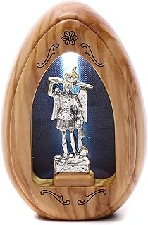 Saint Micheal Olive Wood Candle with led 10X7 cm