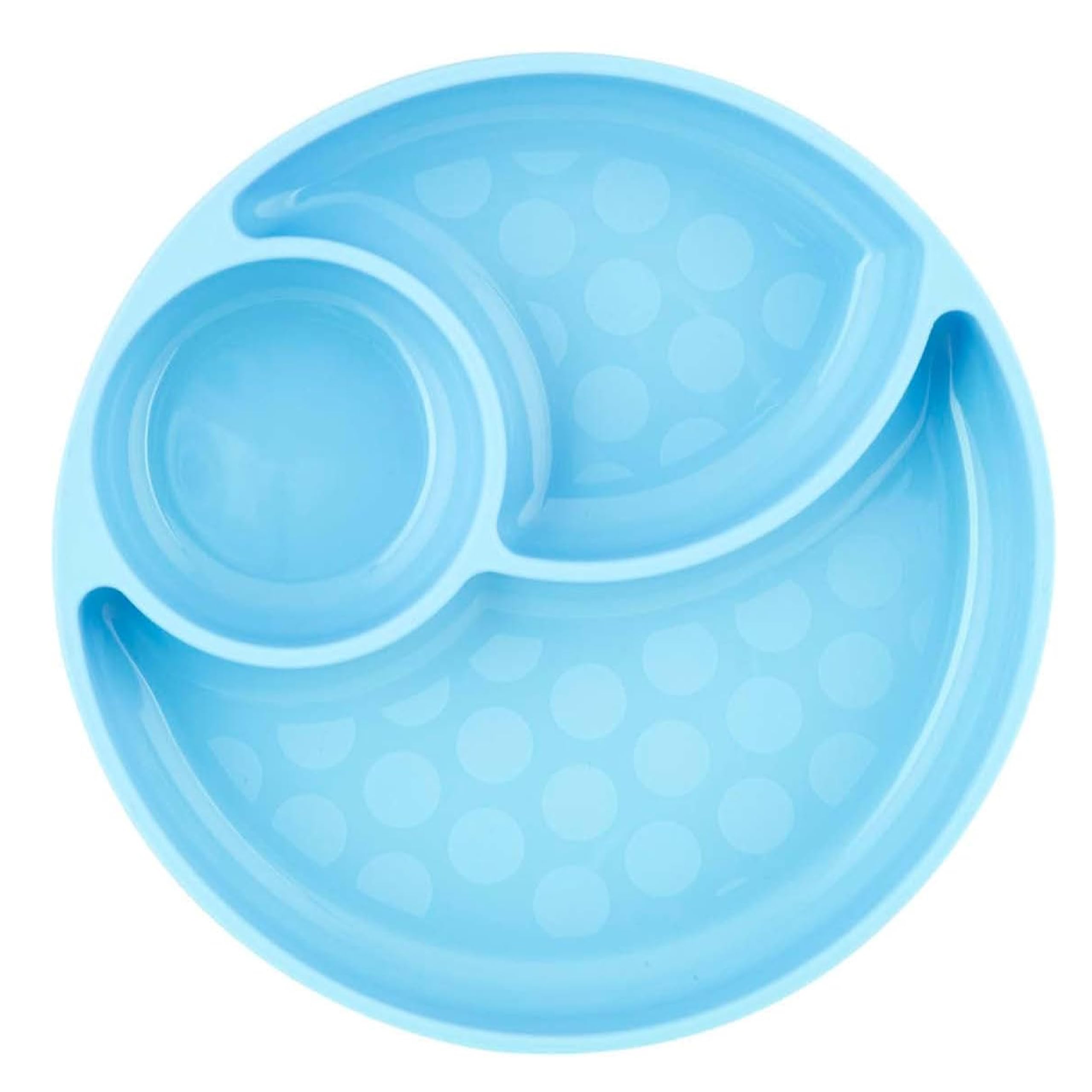 Chicco Plato para Bebé con Ventosa en la Base con 3 Compartimentos, Material Suave y Duradero, Apto para Lavavajillas y Microondas, Sin BPA – Plato con Divisiones de Silicona, Infantil +12 Meses, Azul