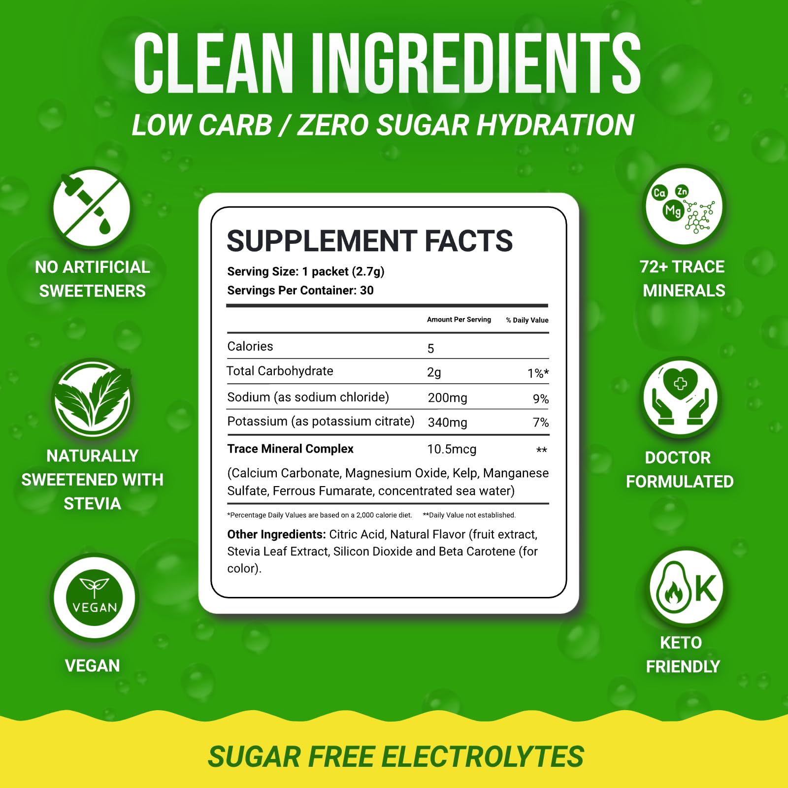 Electrolytes Powder Packets - Electrolytes No Sugar - Hydration Packets - Electrolyte Mix - Keto Electrolytes - Fasting Electrolytes - Water Enhancer, No Tablets, Sports Drink - 30 Packets Lemon-Lime