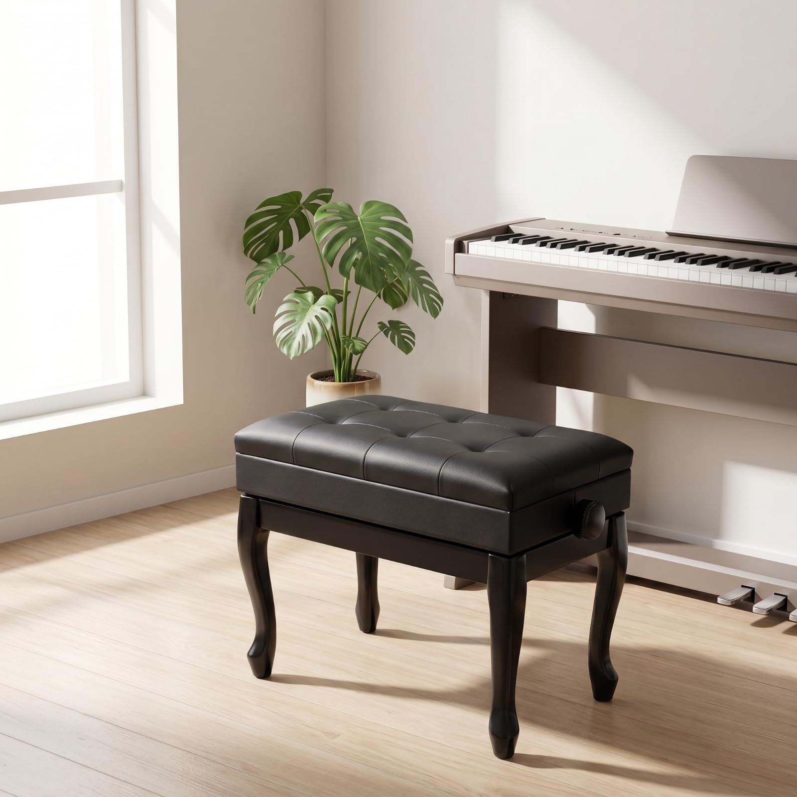 Baoblaze Sgabello Regolabile per Pianoforte Tastiera Seduta Imbottita Coperchio Apribile Altezza Personalizzabile Materiale Legno Pelle Adatto Concerto Casa