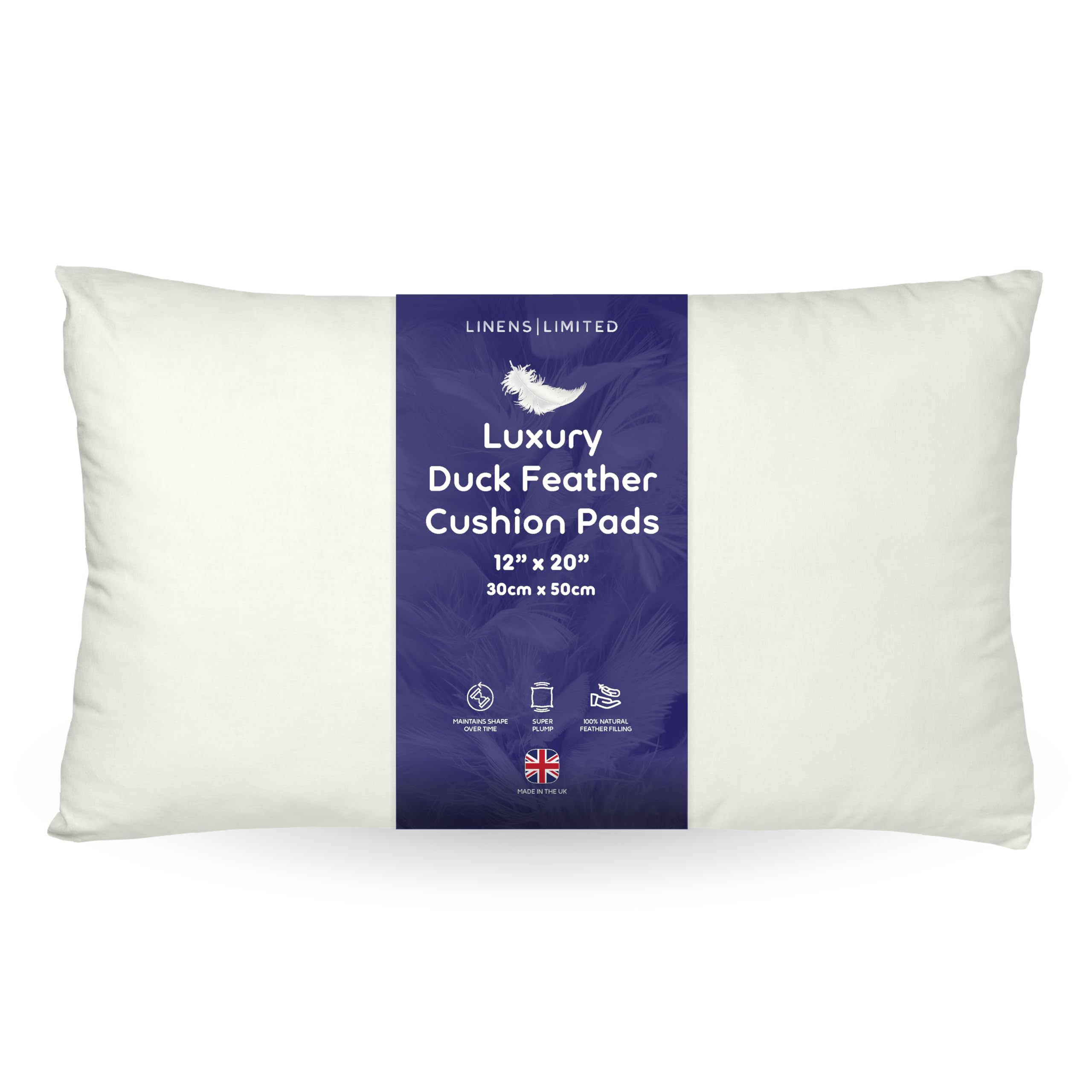 Linens Limited - Cushion Insert 30cm x 50cm, Soft and Plump Natural Duck Feather Sofa Cushion Pad, Elegant and Versatile, Easy to Clean, Small Square Cushion Inner, Perfectly Fits Covers (2 Pack)