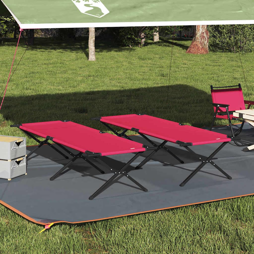 vidaXL Cama de Camping Plegable Manual 2 uds. Rojo 210 x 80 x 46 cm | se pliega fácil para guardar y llevar, hecho con tela de poliéster resistente, rojo brillante le da un toque moderno
