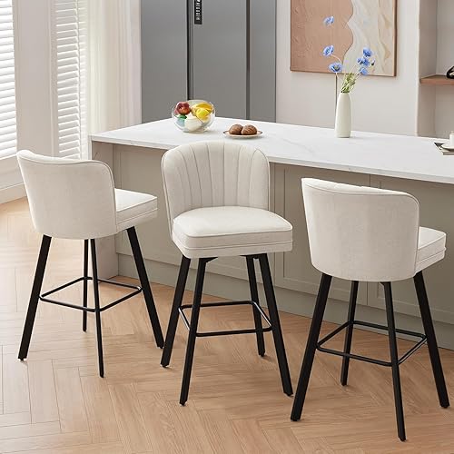 Miniatura 56 de Juego de 2 taburetes de bar giratorios de altura de mostrador, taburetes modernos de 26'' con respaldos y patas de metal, sillas de bar tapizadas,