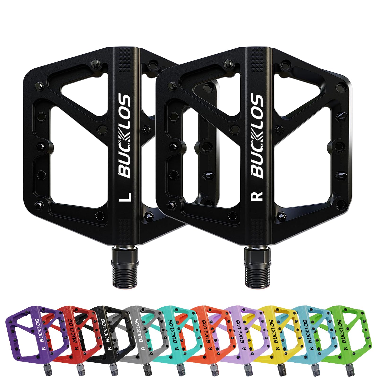 AEYINO MTB Pedals Flat Mountain Bike Pedals Road Large Platform Nylon Non-Slip for Adult Bicycle Gravel/Hybrid Bike 9/16"