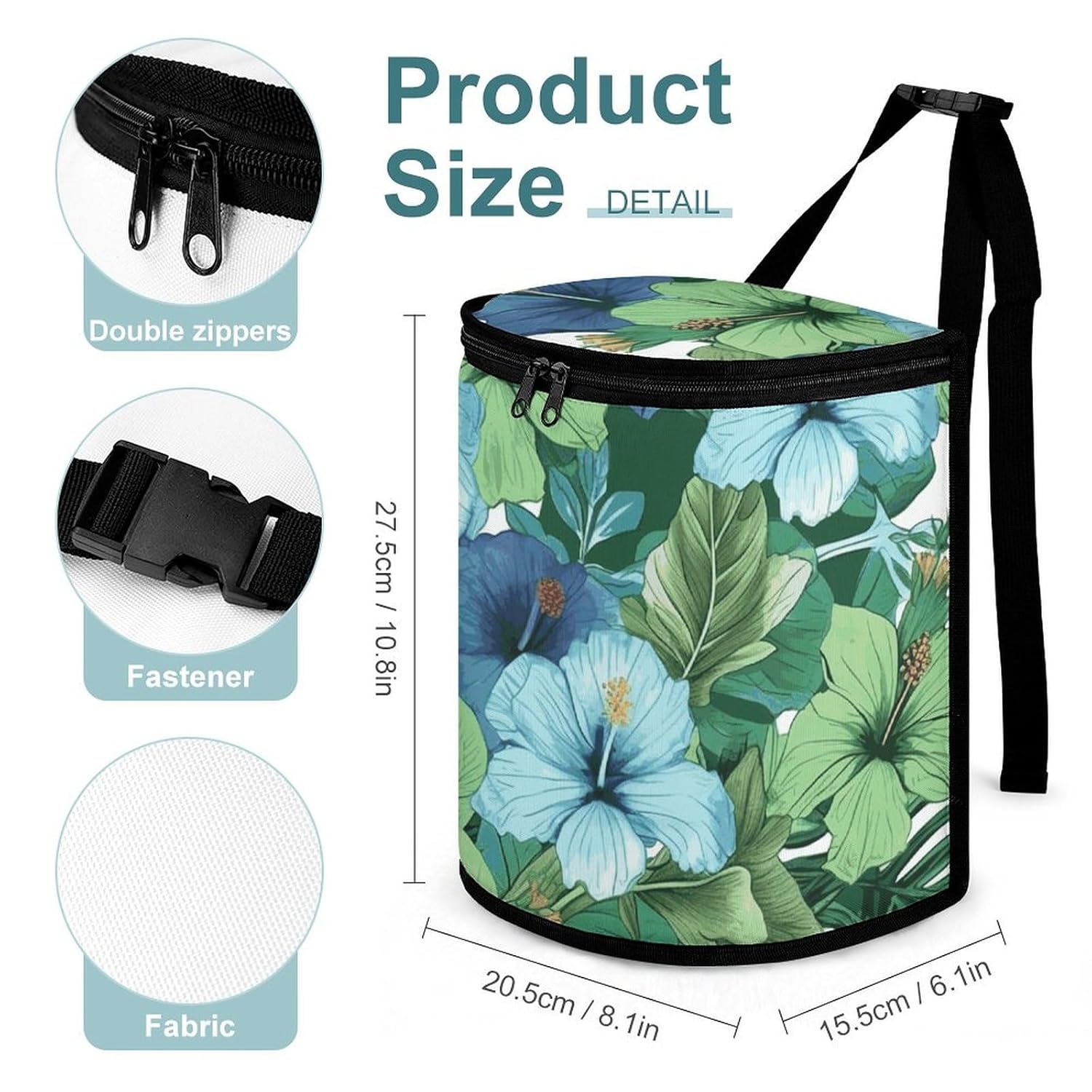 Hanging Car Trash Bag Green and Blue Hibiscus Flowers Printed Car Garbage Storage Bag Leakproof Car Trash Can Portable Garbage Storage Bags