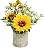 COCOBOO Sunflower Artificial Flowers Pot, Sunflower Decor, Yellow Fake Flower in Pots, for Home Bathroom Kitchen