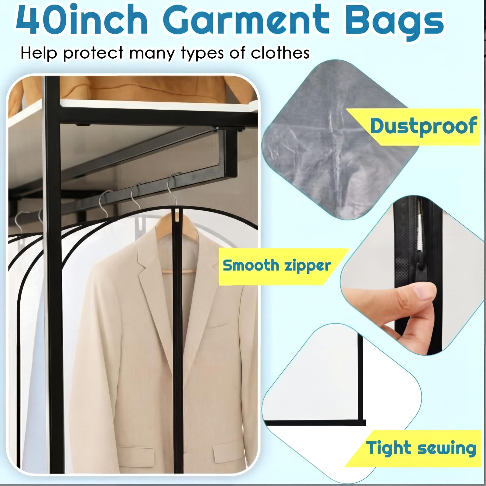 Sacchetti Porta Indumenti Trasparenti per Appendere Vestiti - 40 Sacchetti Porta Indumenti Trasparenti per Appendere Vestiti - 40