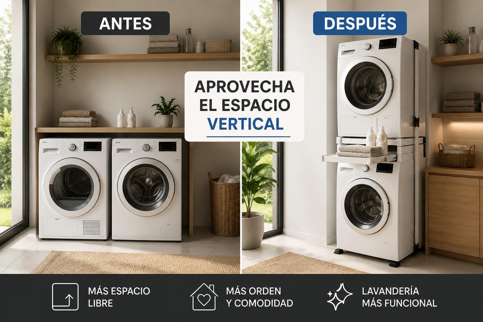 Kit Apilamiento Lavadora Secadora + 4 Pies Antivibración