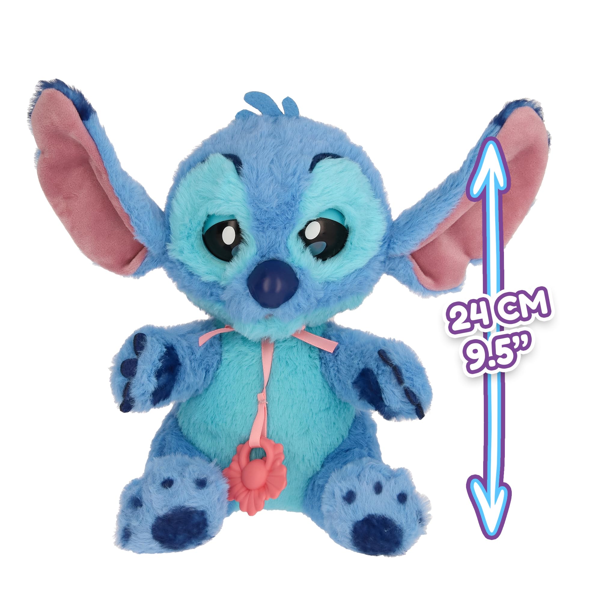 Baby Paws Stitch, Peluche Interactivo, con Sonidos Que Abre y Cierra los Ojos e Incluye una Bolsa para Llevarlo Contigo, Juguete Regalo para Niños y Niñas de 3 Años o Más