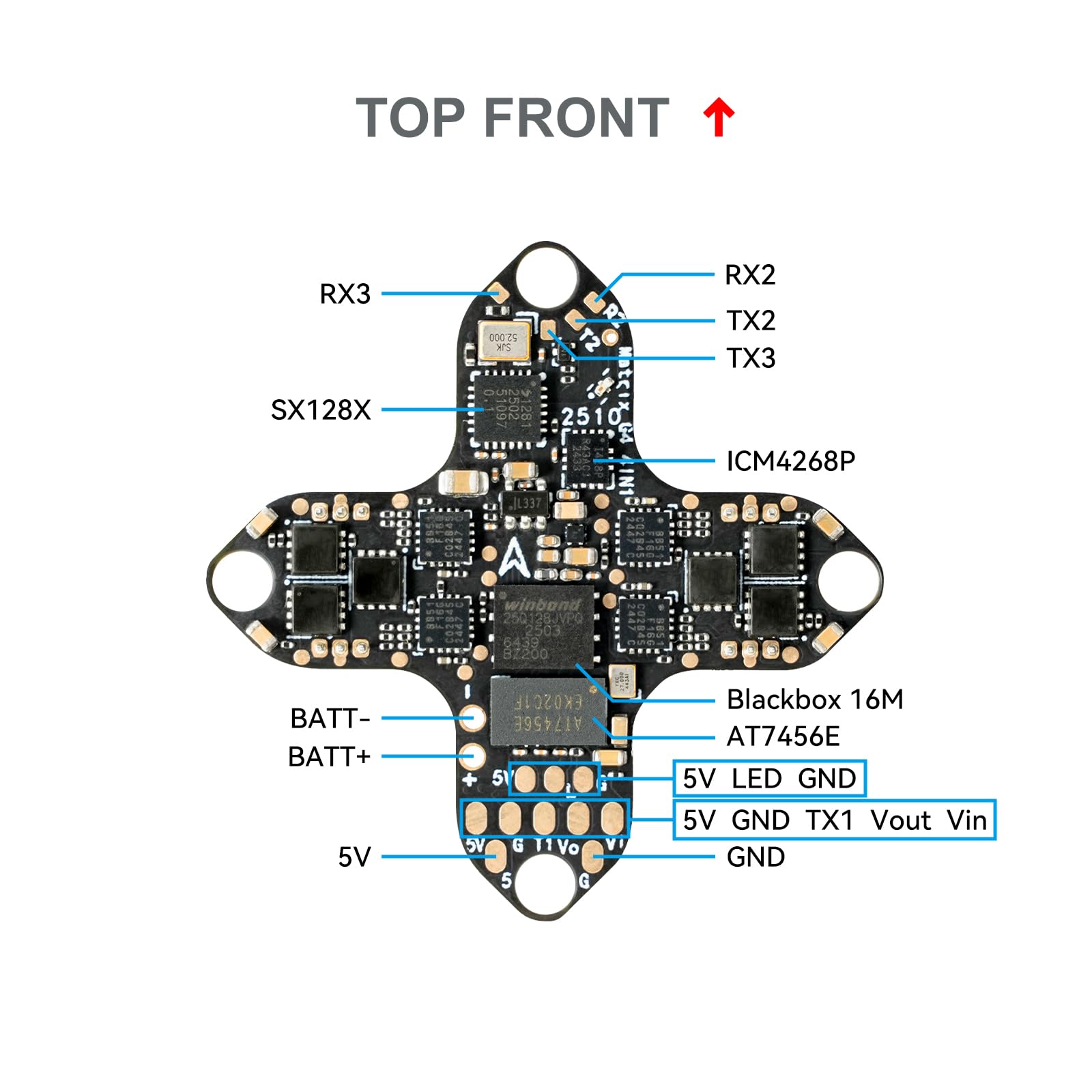BETAFPV Matrix 1S G4 4IN1 1S Brushless FC 12A ESC ELRS for DIY Flexibility | Equipped with Built-in OSD for Analog Mastery, 5V 3A BEC, High-Capacity 16MB Blackbox & Soldering Pads for External VTX