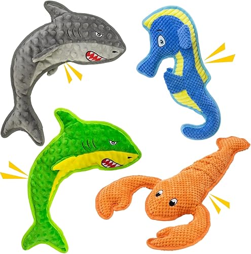 Juguete para perros sin relleno, paquete de 4 juguetes para razas pequeñas, medianas y grandes, juguete interactivo para dentición de cachorros para