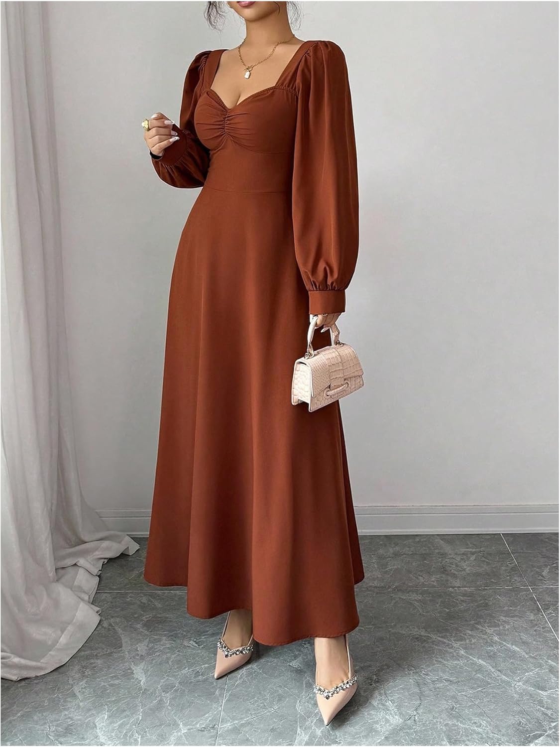 Floerns Women's Elegant Bishop Sleeve Fall Dress Sweetheart Neck Formal Cocktail Maxi Dresses - Image 5