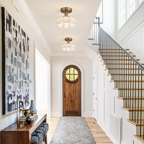 Miniatura 3 de Lámpara de techo semiempotrada blanca, moderna cerca del techo, lámpara vintage de cristal de leche empotrada, para cocina, comedor, lavadero