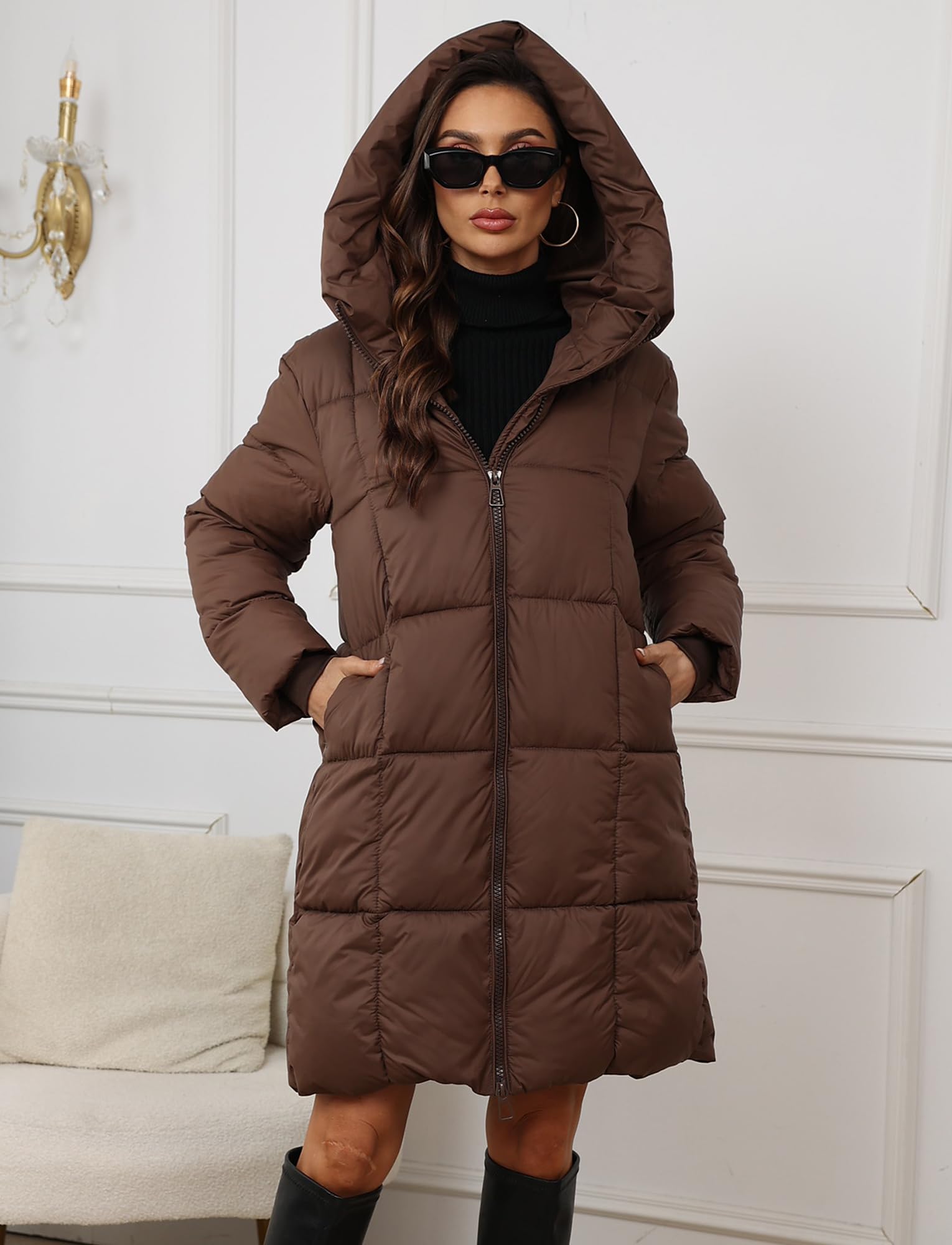 Maeau - Chaqueta Acolchada Larga con Capucha Mujer con Cremallera Invierno Chaqueta de Plumón Larga Parka Abrigos Plumas Cálido Cortaviento S-3XL