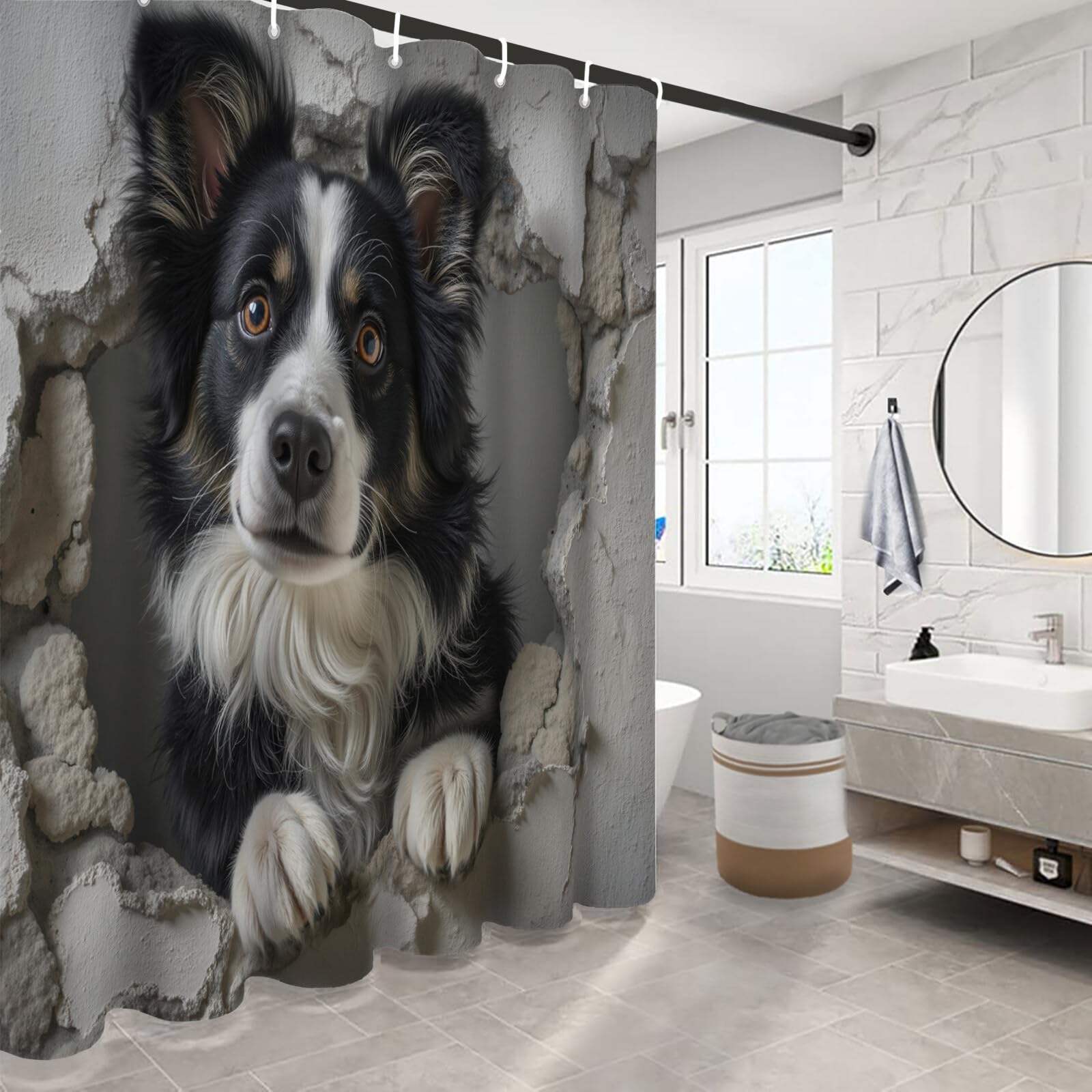 Rideau Douche,Rideau Baignoire Lavable en Machine Rideaux Douche Tissus Lavable Rideau De Baignoire Lavable pour Salle De Bain Domicile Baignoire Famille,Berger du Mur,