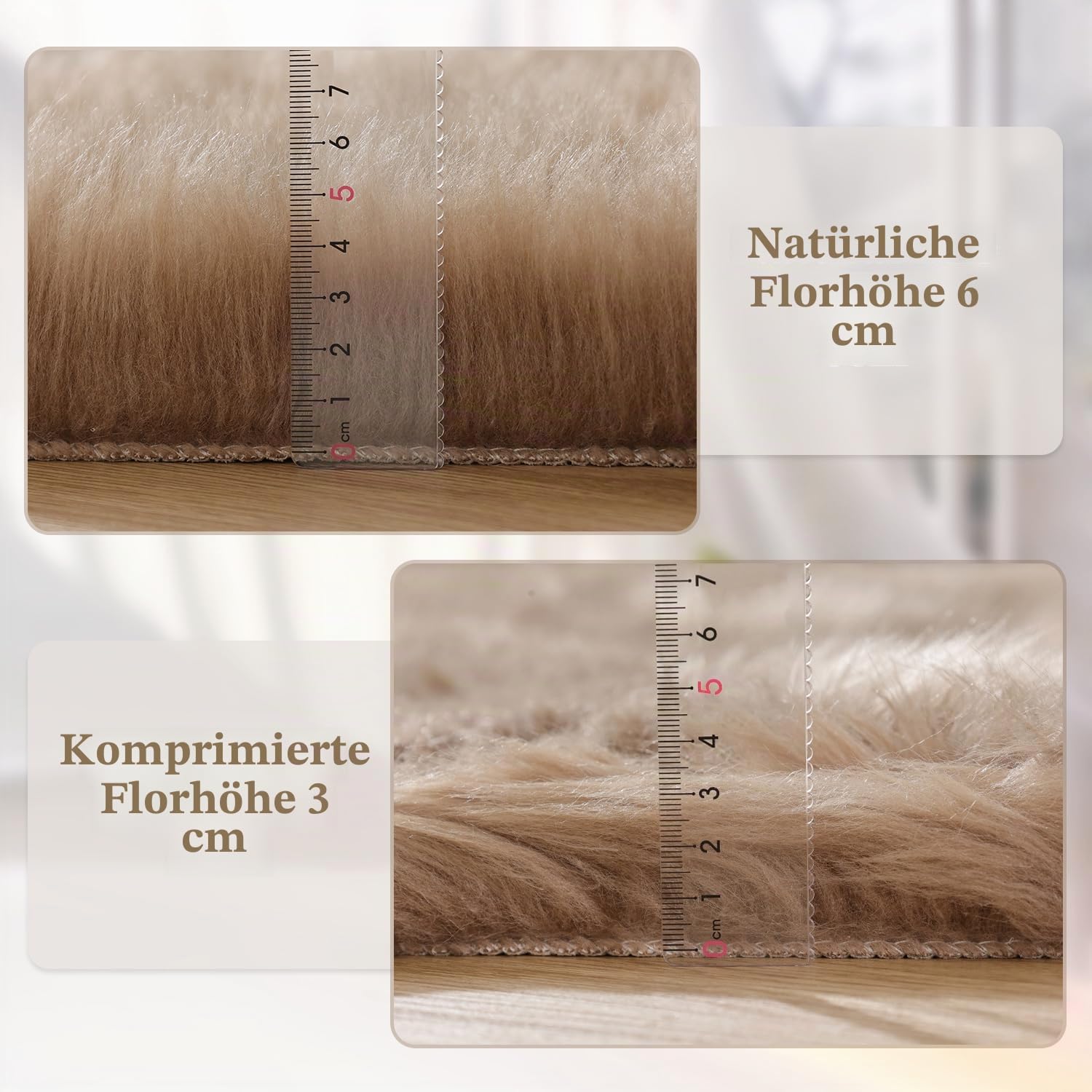 ORINOVA Teppich Runder Beige Flauschig Kunstfell 120 cm Fellteppich Weich Schlafzimmer Kuschelteppich Wohnzimmer Waschbar Bettvorleger