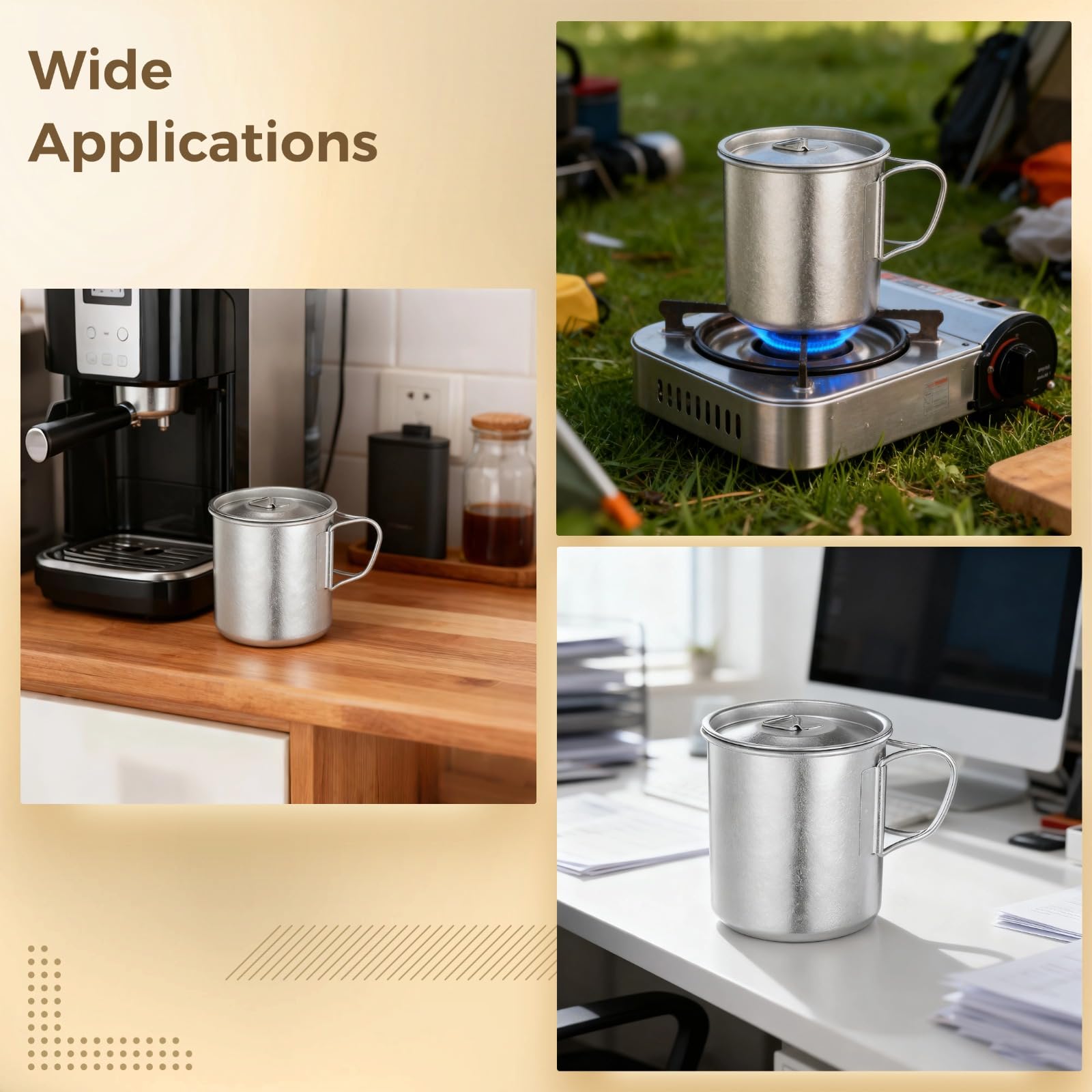 Titan-Campingbecher 450 ml mit Deckel, ultraleichter Titan-Topf mit klappbarem Griff, korrosionsbeständig, direkt erhitzbar, tragbar für Reise, Camping und Outdoor