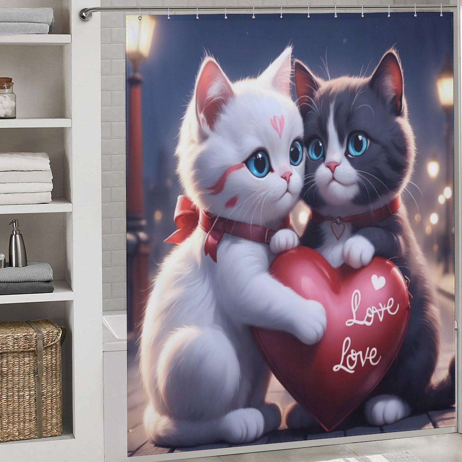 Rideau de douche chat mignon 183x183 cm en tissu polyester imperméable