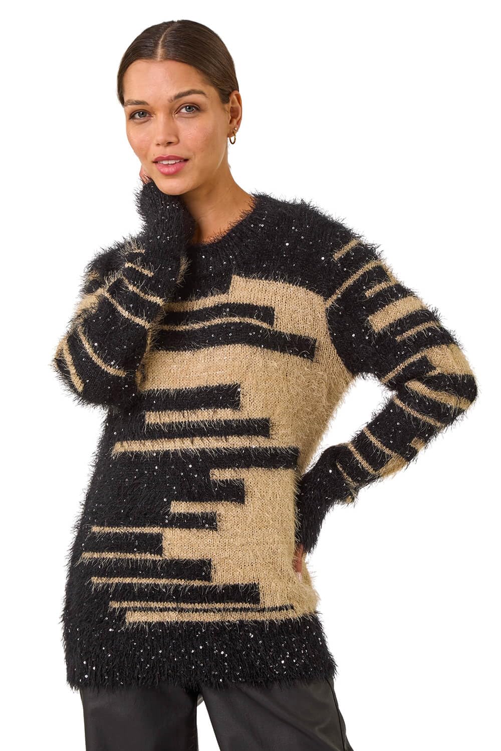 Roman Originals Fluffy Cut Stripe Knit Jumper