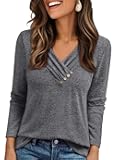 Womens Long Sleeve Tunic Top V Neck Button Shirts 2025 Dressy Casual Business Blouses