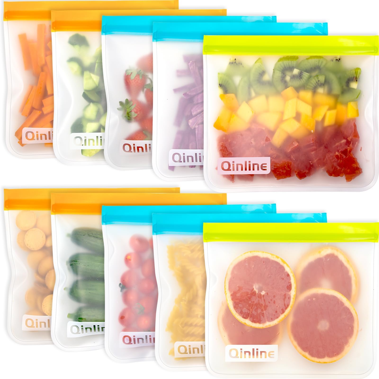 Reusable Food Storage Bags - 10 Pack Freezer Bags, Extra Thick Leakproof Lunch Bags for Salad Fruit Marinate Meats Travel - 10 Sandwich Storage Bag