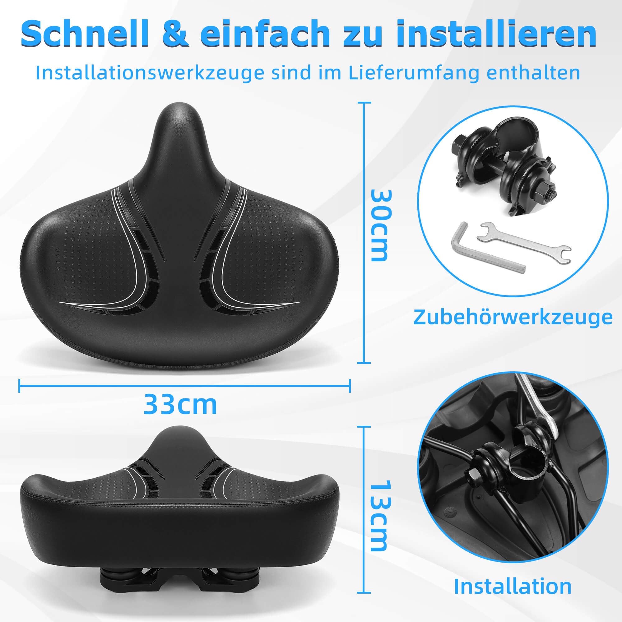 CDYWD Übergroßer Fahrradsattel Herren & Damen - Bequem, Weich, Extra Breit, Ergonomisch, Polster Fahrrad Sattel - Universal Ersatz Fahrradsitz, für Mountainbike, Cityrad, Ebike, Heimtrainer