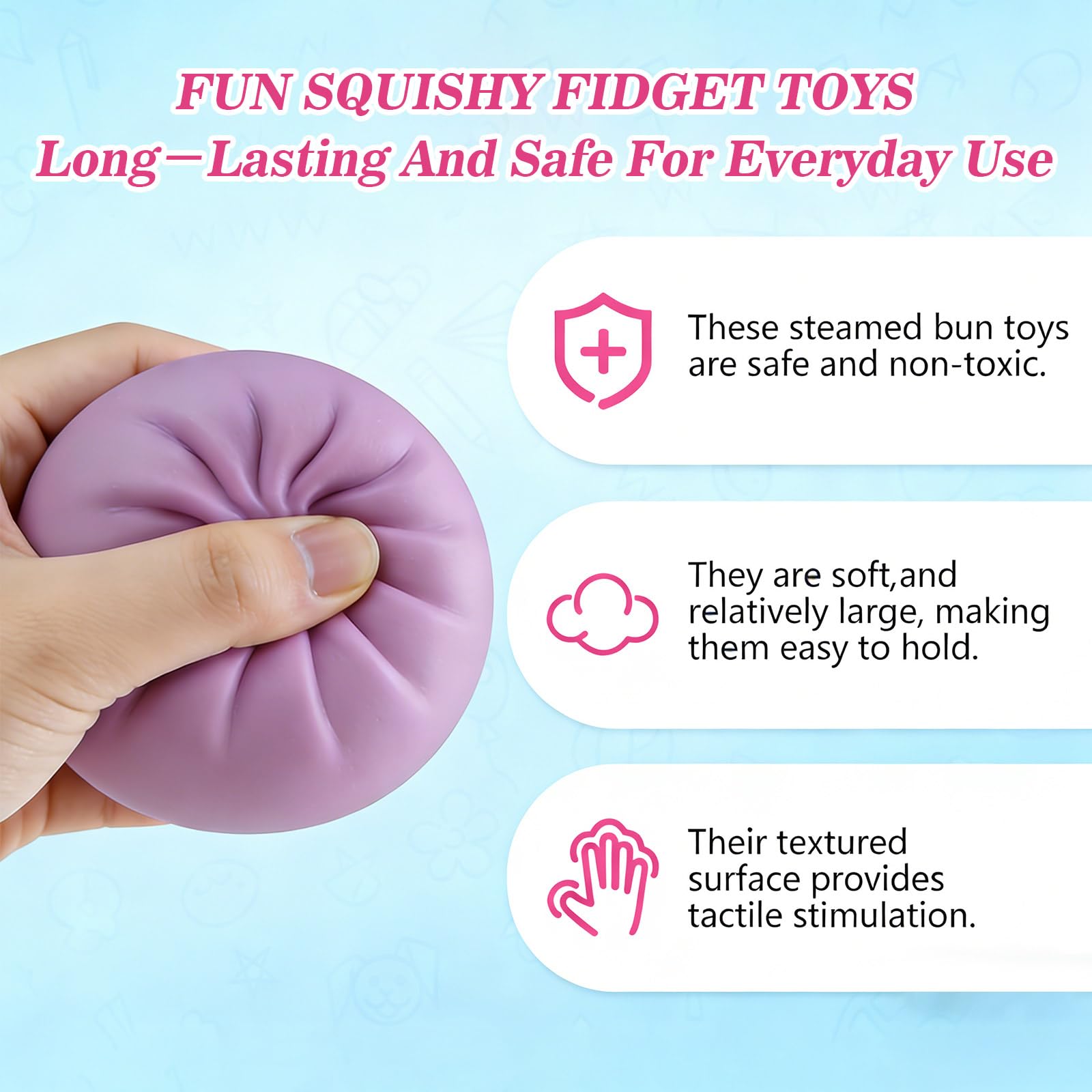 Dumpling Squishy Mystery Box Fidget Toys, Stress Relief Sensory Toys with Steamer Box, Giant Squeeze Toys for Gift (Yellow) — view 6