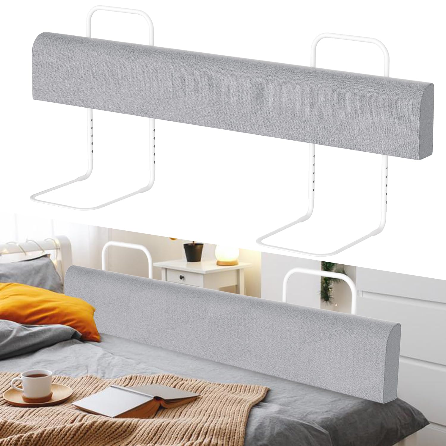 3X Bettgitter 150cm Bettschutzgitter 5-Loch Höhenverstellbar DlY Verformbar Bettkantenschutz Weich Rausfallschutz Kinderbettgitter für Kinder und Baby, Grau