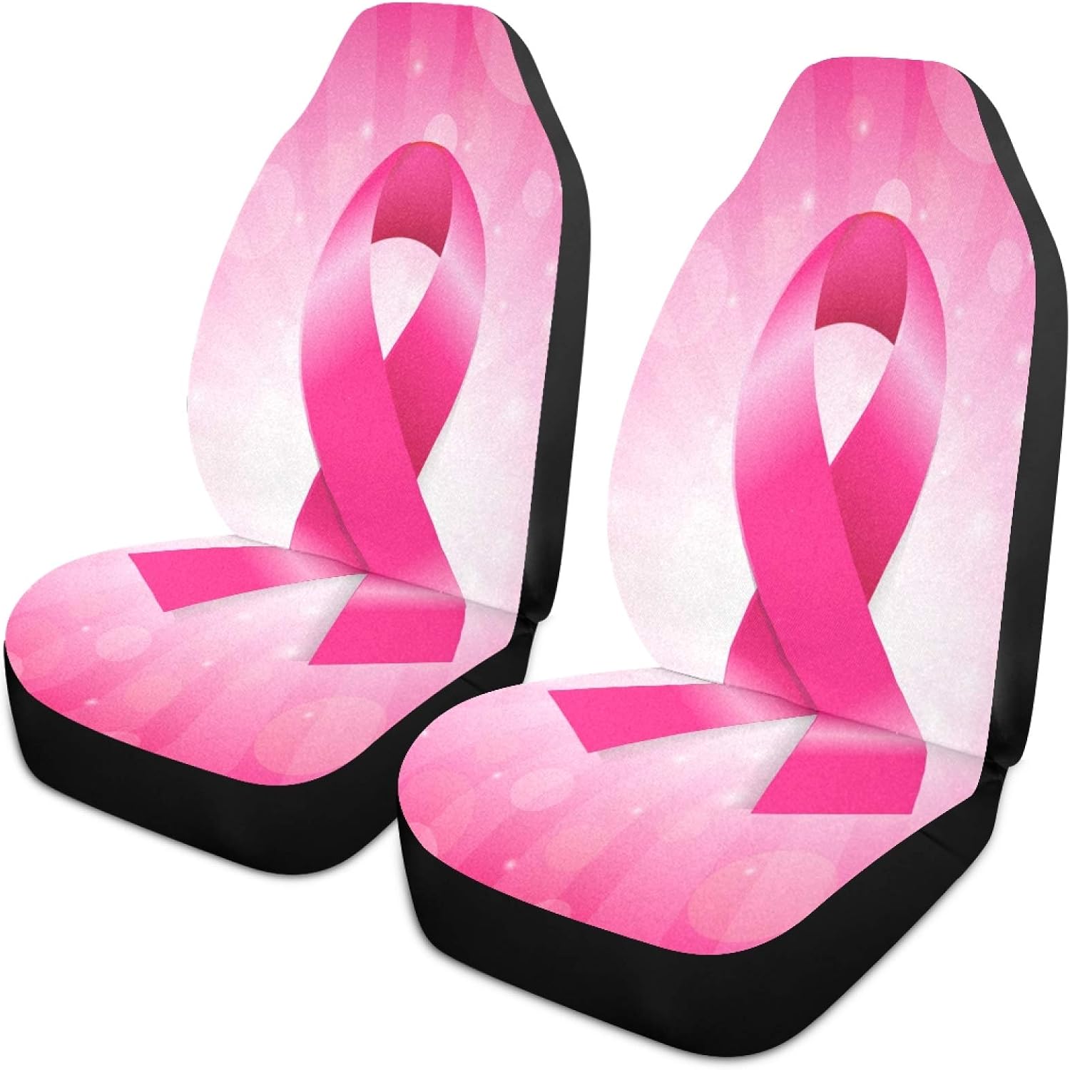 Pink Breast Cancer Ribbon Banner Shiny Luxury Sparkling Car Seat Covers for Front Set of 2 Vehicle Seat Protector Car Mat Fit Most Car Truck Van SUV