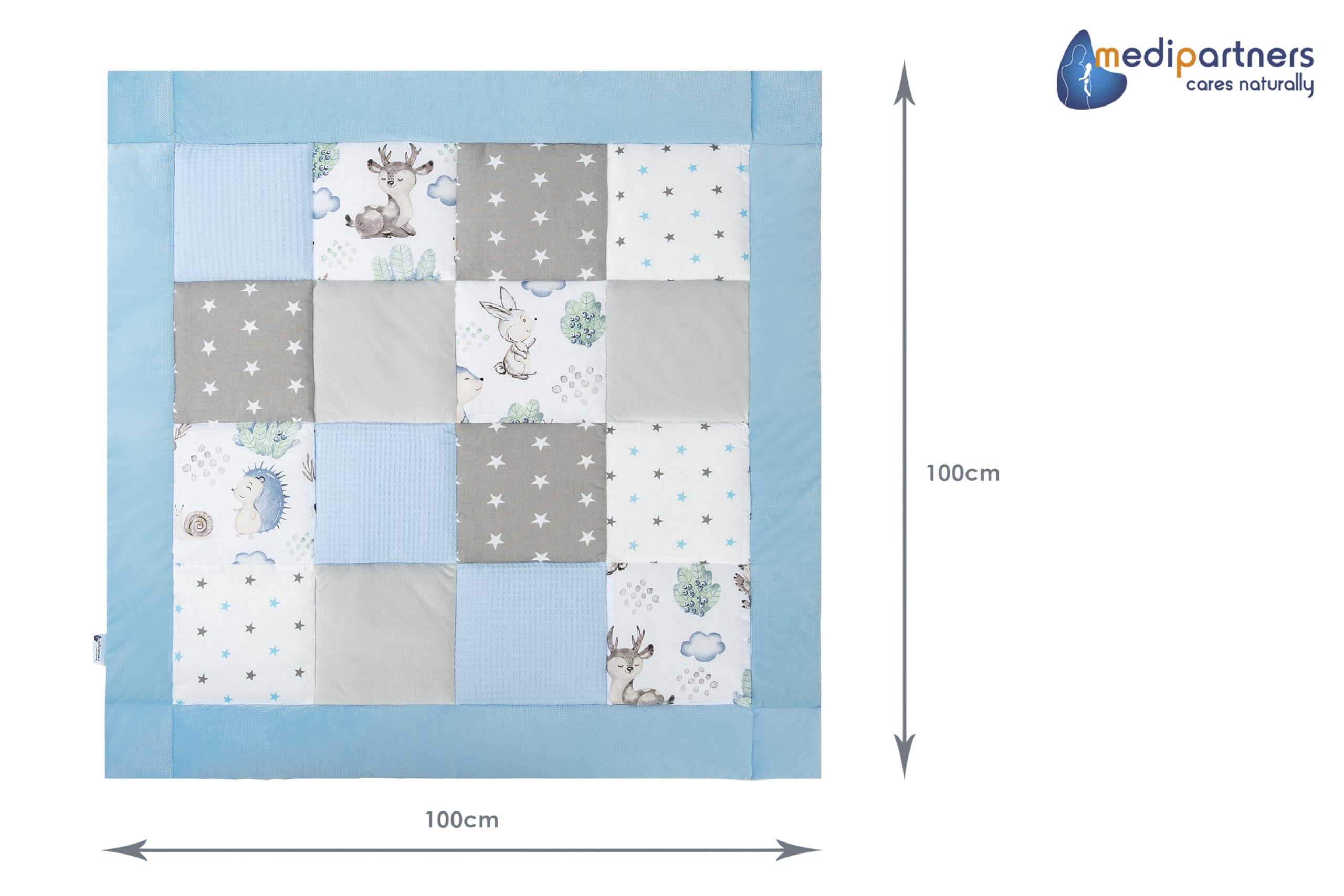 Medi Partners Tapis d'éveil Bebe de Sol Motricité bébé Parc Enfant Jeux 100x100cm - 100% Coton Couverture Naissance Pliable Multifonctionnel Mat Épais Doux Eveil Oeko-Tex (Cerfs et hérissons) - 3