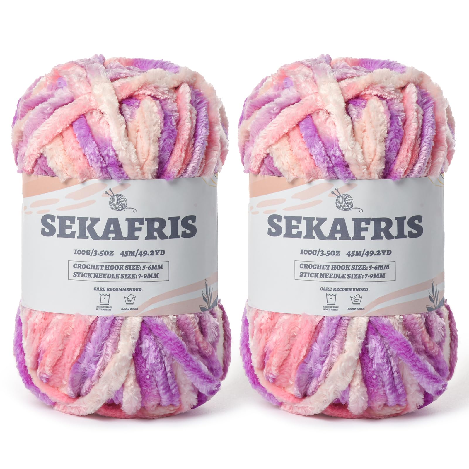 Chenille Velvet Soft Yarn Pinkish Purple 2 Pack